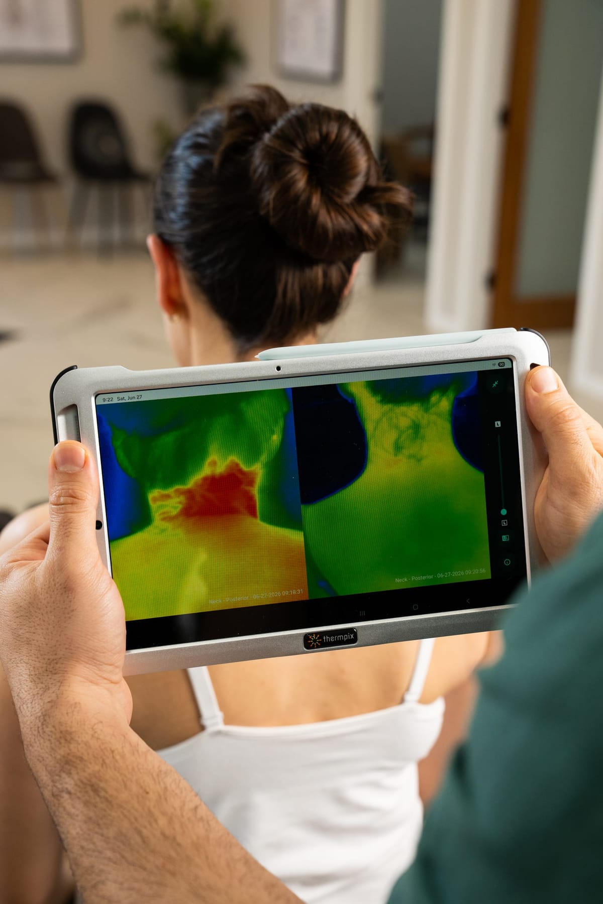 Thermography scan showing areas of stress along the upper back